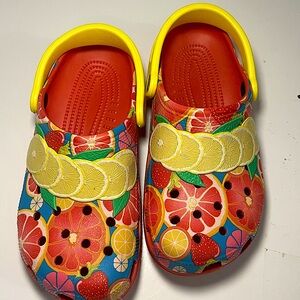 Vibrant orange and Yellow Fruit Pattern Crocs